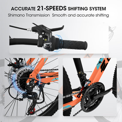 A26322 26-inch Mountain Bike  Aluminum Frame Shock Absorbing Front Fork Bike 21-speed Disc Brake Mountain Bike
