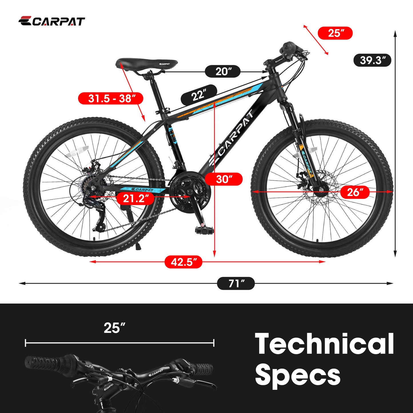 S26102 26 Inch Mountain Bike, Shimano 21 Speeds With Mechanical Disc Brakes, High-Carbon Steel Frame, Suspension Bikes Mountain Bicycle For Teenagers