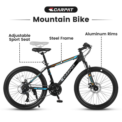 S26102 26 Inch Mountain Bike, Shimano 21 Speeds With Mechanical Disc Brakes, High-Carbon Steel Frame, Suspension Bikes Mountain Bicycle For Teenagers