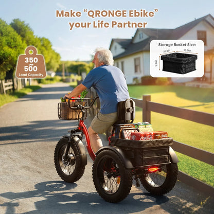 QRONGE Electric Bike for Adults 960W Peak 36V 13.5AH Battery Folding Electric Tricycle 50 Miles