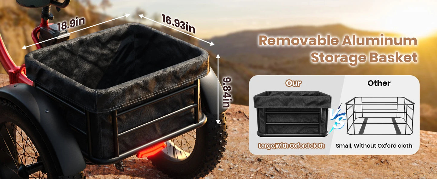 QRONGE Electric Bike for Adults 960W Peak 36V 13.5AH Battery Folding Electric Tricycle 50 Miles