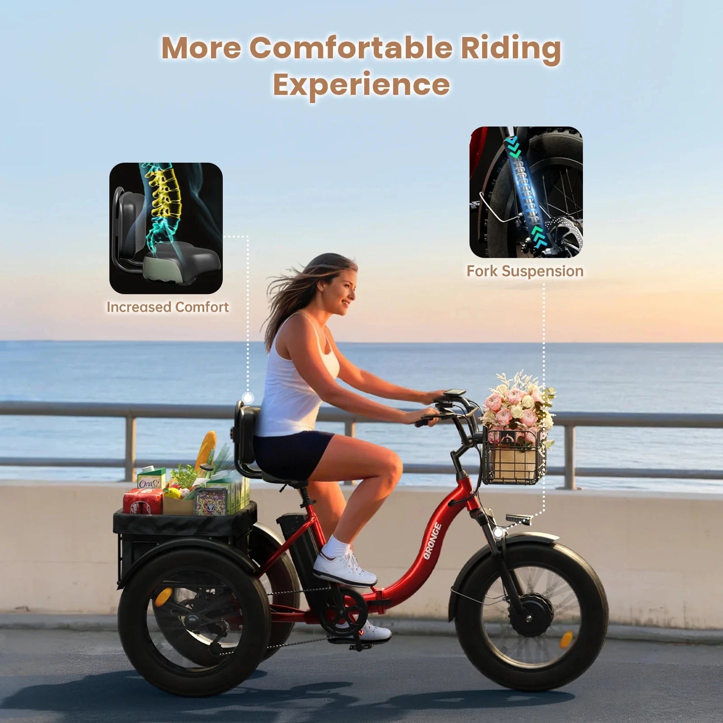 QRONGE Electric Bike for Adults 960W Peak 36V 13.5AH Battery Folding Electric Tricycle 50 Miles