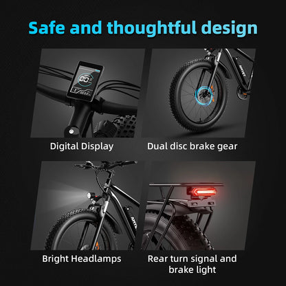 AMYET  Electric Bike with 1000W Motor Integrated Lithium Battery Aluminum Alloy Frame for Men Women