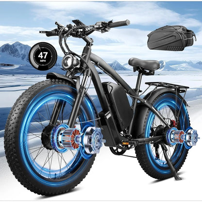 1600W 52V Dual Motor Ebike 40-47MPH 24 Inch Electric Bike for Adults 32AH Battery 100 Miles Range