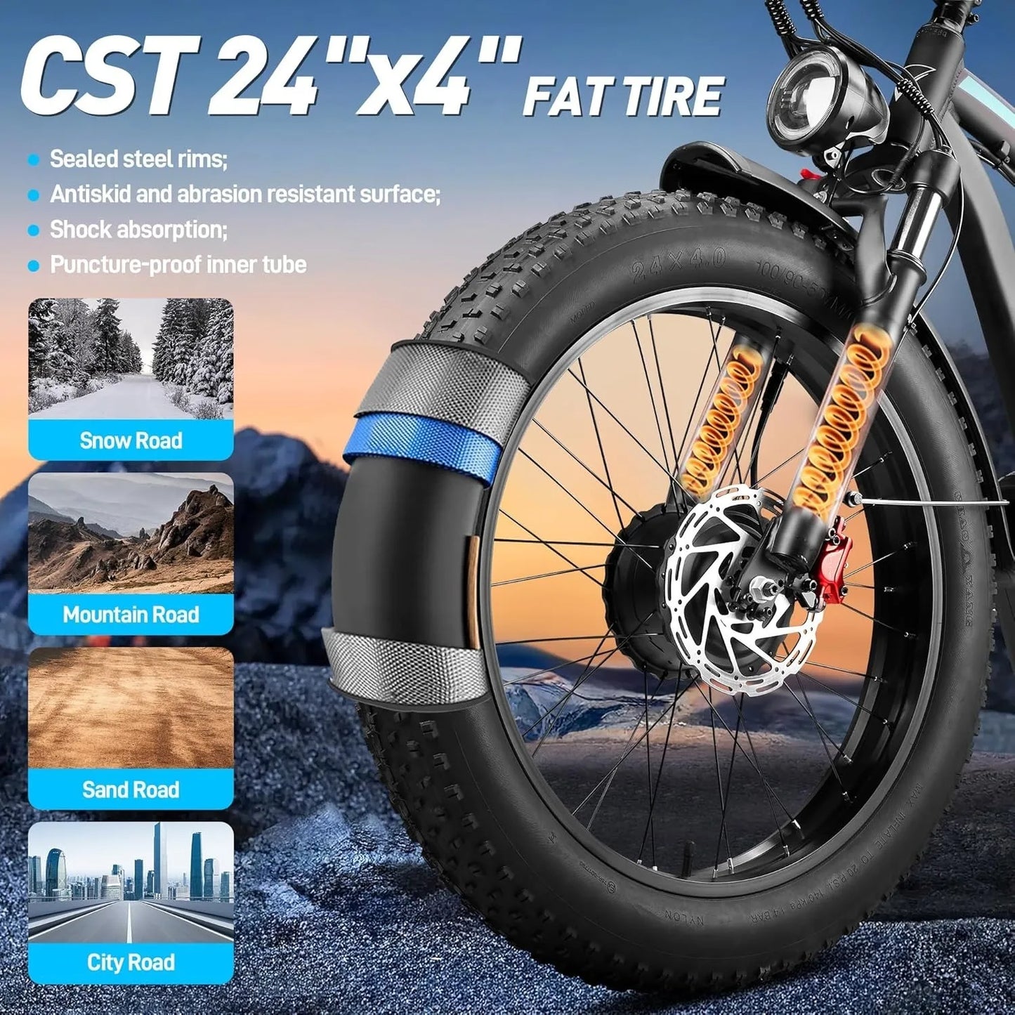 1600W 52V Dual Motor Ebike 40-47MPH 24 Inch Electric Bike for Adults 32AH Battery 100 Miles Range