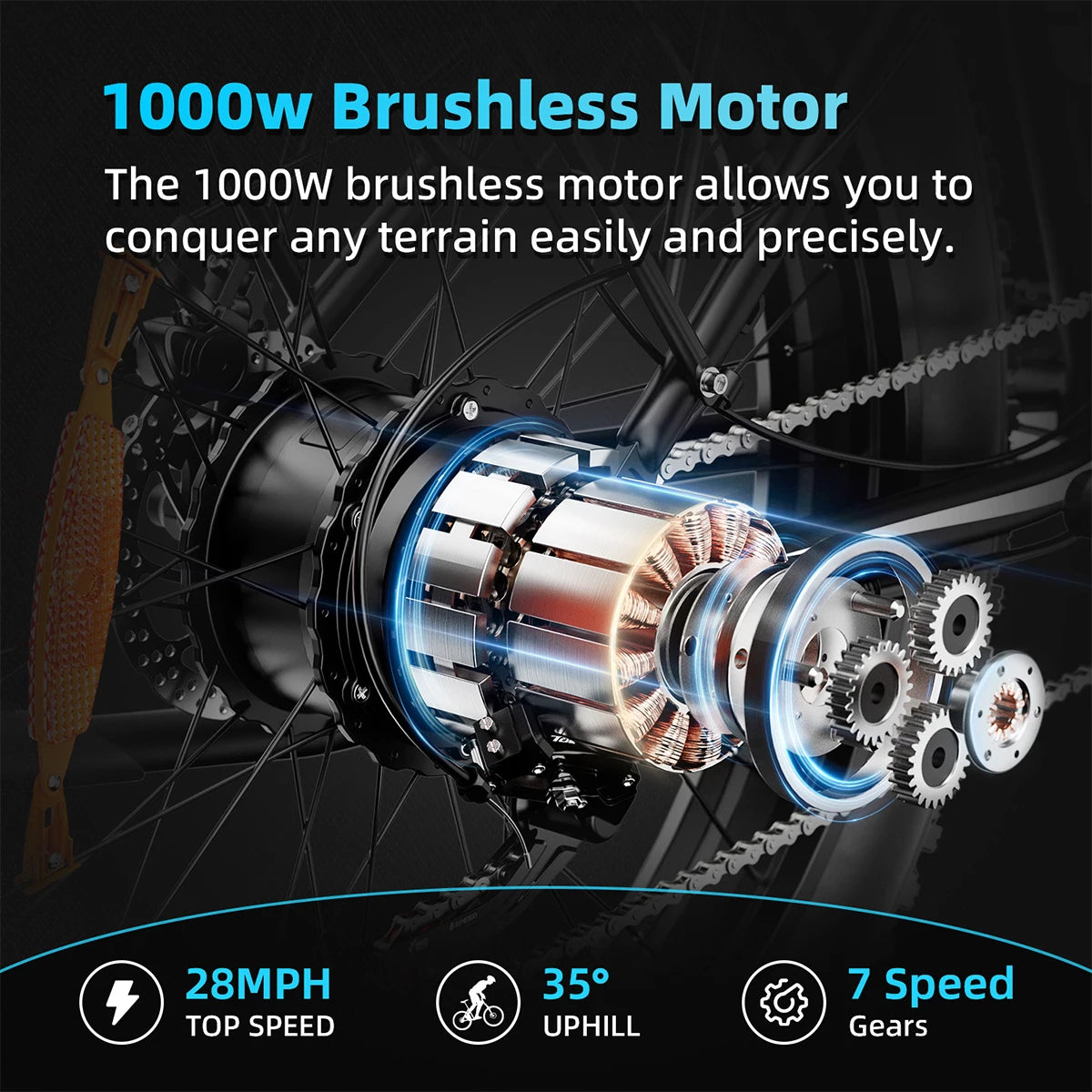 AMYET  Electric Bike with 1000W Motor Integrated Lithium Battery Aluminum Alloy Frame for Men Women