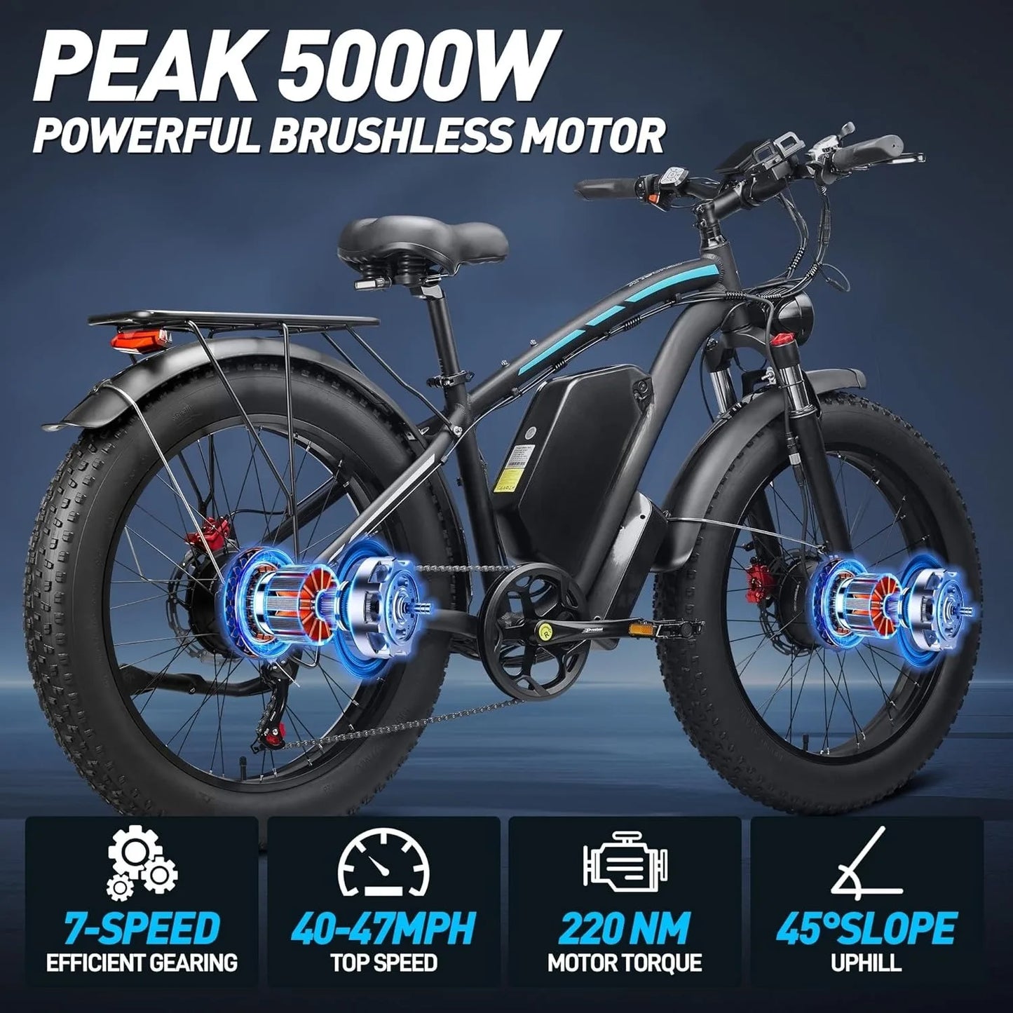 1600W 52V Dual Motor Ebike 40-47MPH 24 Inch Electric Bike for Adults 32AH Battery 100 Miles Range