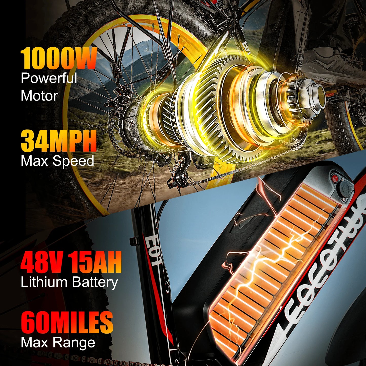 Electric Bike,26"x4.0" Fat Tire Ebike for Adults,1500W Peak Motor,Electric Mountain Bike,34 mph,E Bike with LCD Display,7 Speed