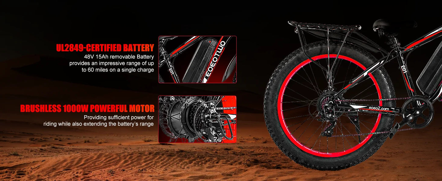 Electric Bike,26"x4.0" Fat Tire Ebike for Adults,1500W Peak Motor,Electric Mountain Bike,34 mph,E Bike with LCD Display,7 Speed