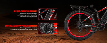 Electric Bike,26"x4.0" Fat Tire Ebike for Adults,1500W Peak Motor,Electric Mountain Bike,34 mph,E Bike with LCD Display,7 Speed