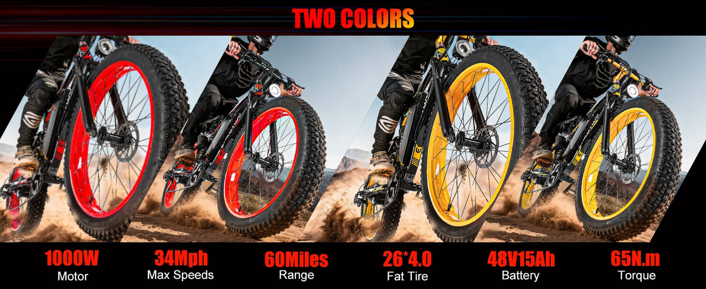 Electric Bike,26"x4.0" Fat Tire Ebike for Adults,1500W Peak Motor,Electric Mountain Bike,34 mph,E Bike with LCD Display,7 Speed