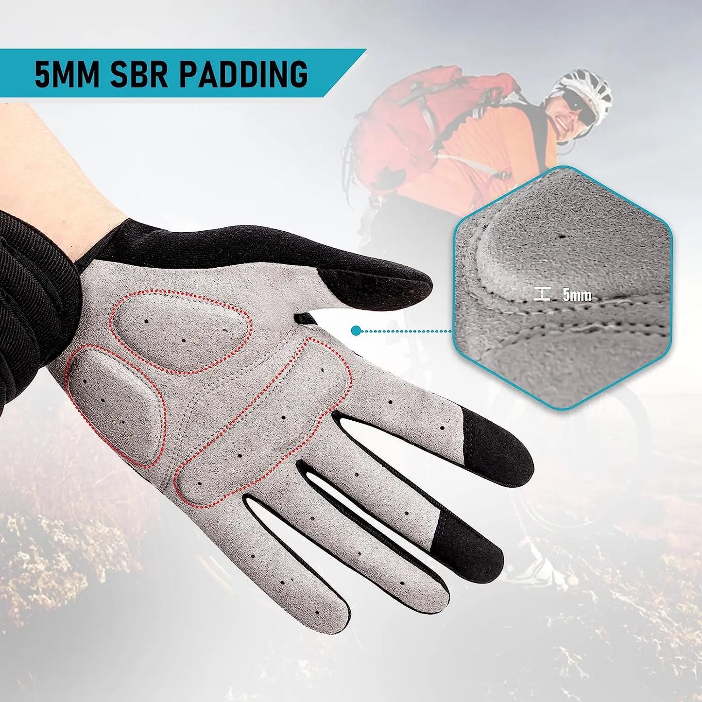 Cycling Gloves Full Finger BMX Mountain Bike Gloves with Touchscreen MTB Padded Anti-Slip Grips for Men Women