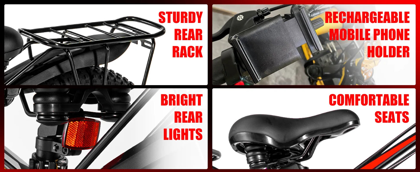 Electric Bike,26"x4.0" Fat Tire Ebike for Adults,1500W Peak Motor,Electric Mountain Bike,34 mph,E Bike with LCD Display,7 Speed