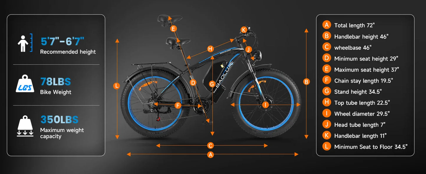 【1 Year Warranty】BAOLUJIE 2602 Electric Bike for Adults 3000W Dual-Motor Electric Bicycle  Hydraulic Brake 26"*4 Fat Tire E-bike