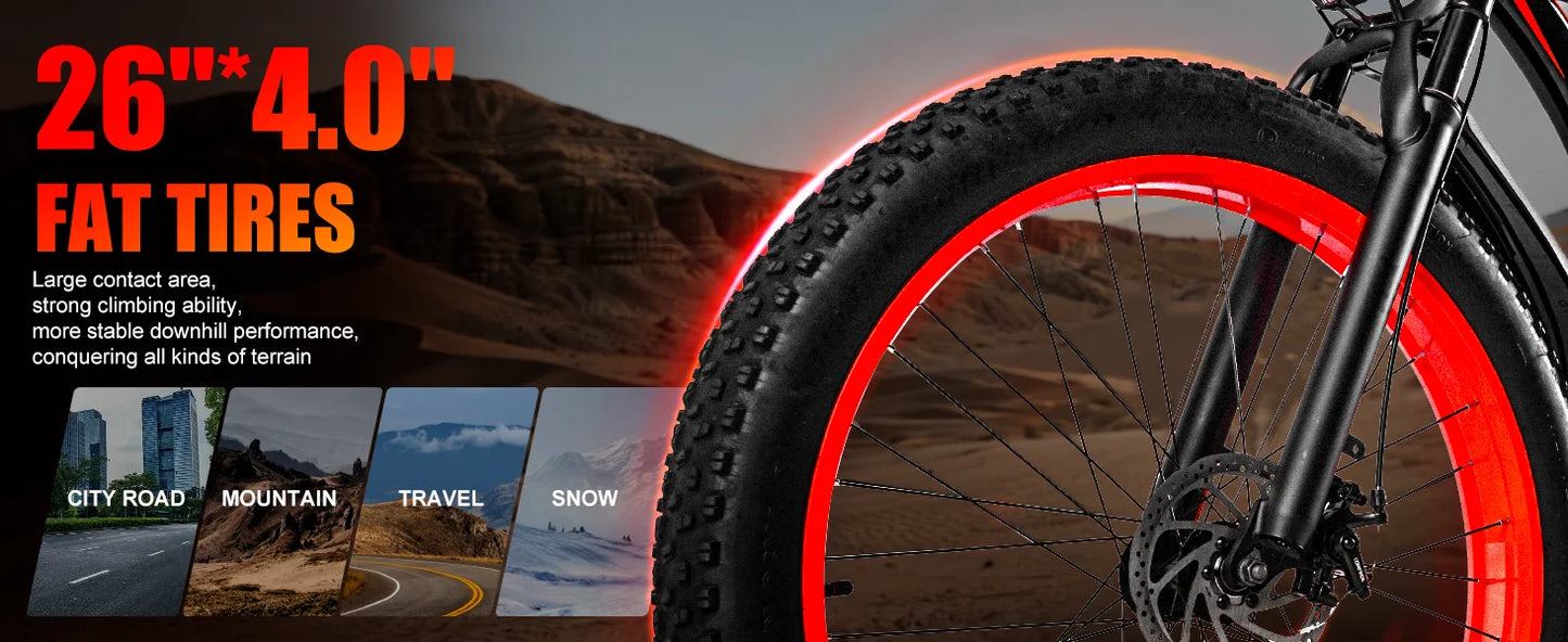 Electric Bike,26"x4.0" Fat Tire Ebike for Adults,1500W Peak Motor,Electric Mountain Bike,34 mph,E Bike with LCD Display,7 Speed