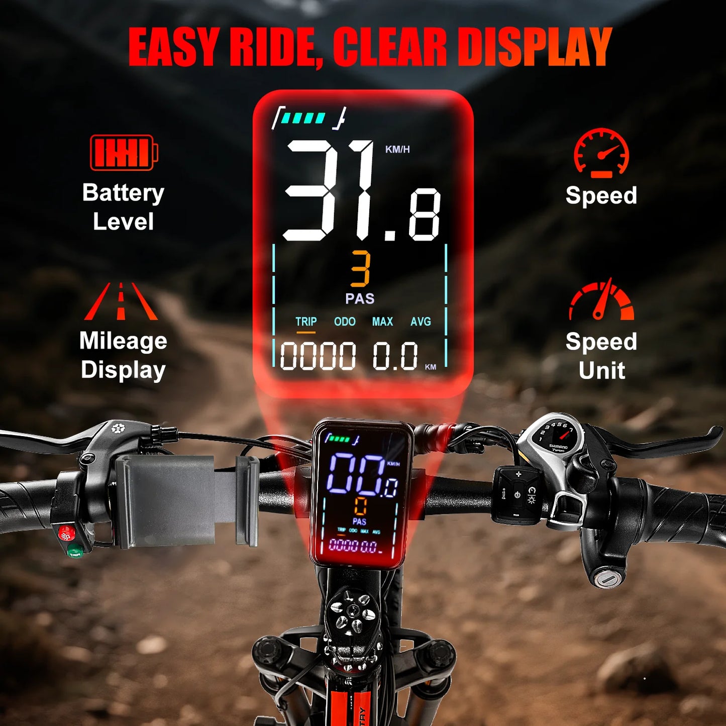 Electric Bike,26"x4.0" Fat Tire Ebike for Adults,1500W Peak Motor,Electric Mountain Bike,34 mph,E Bike with LCD Display,7 Speed