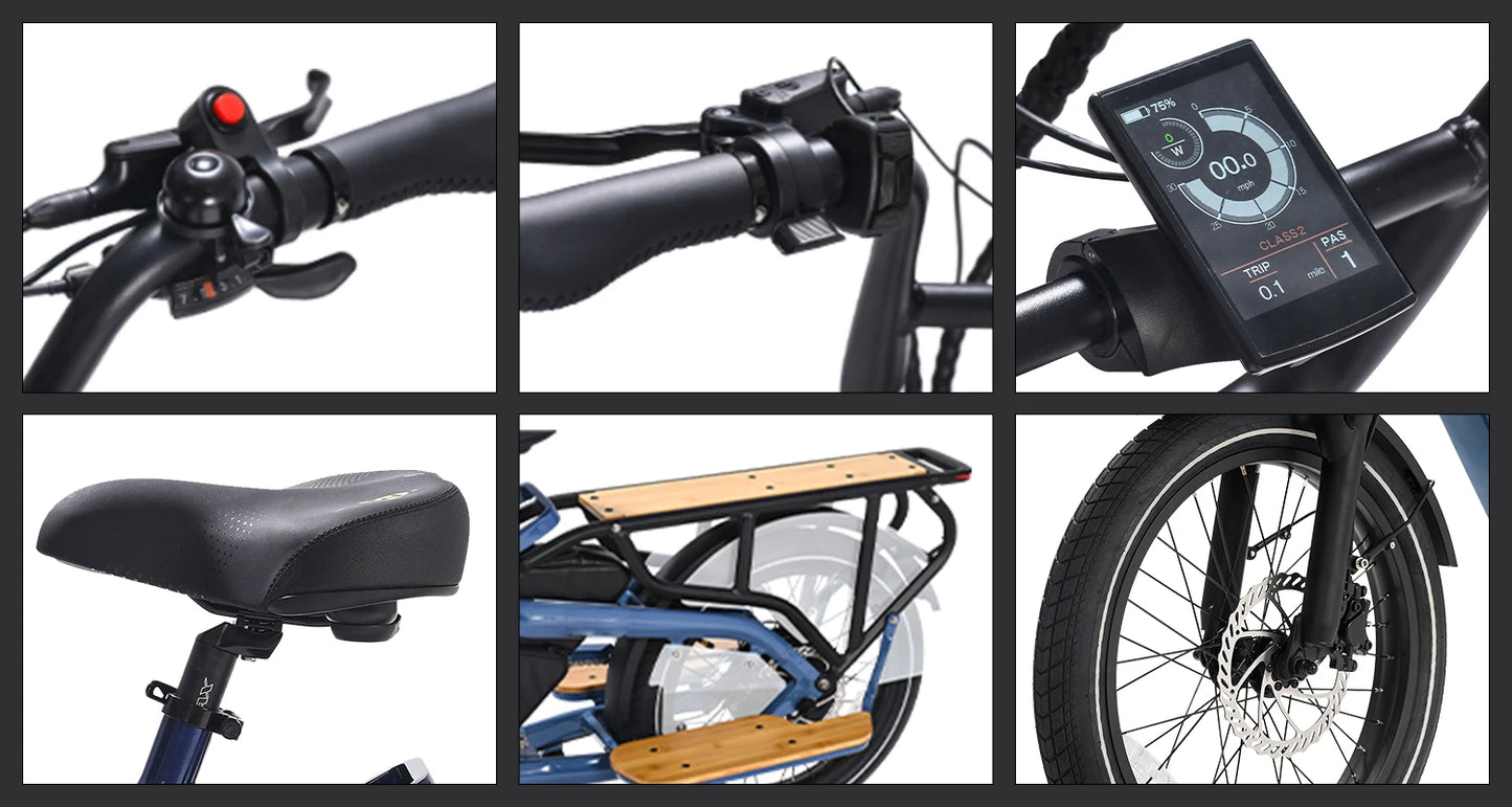 STLF Factory OEM Dual Battery Cargo Ebike 20inch Fat Tire 2 Wheels Long Tail Adult City Electric Cargo Bike 500w 750w With Baske