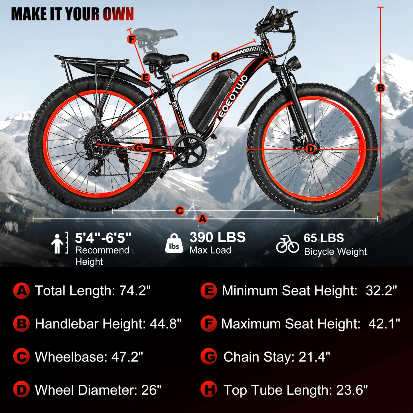 Electric Bike,26"x4.0" Fat Tire Ebike for Adults,1500W Peak Motor,Electric Mountain Bike,34 mph,E Bike with LCD Display,7 Speed