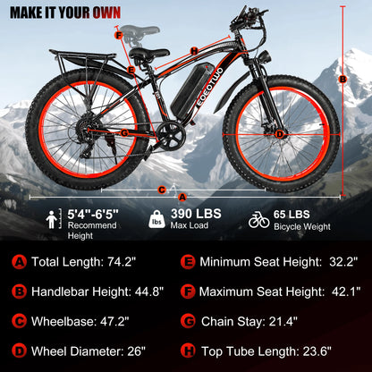 Electric Bike,26"x4.0" Fat Tire Ebike for Adults,1500W Peak Motor,Electric Mountain Bike,34 mph,E Bike with LCD Display,7 Speed