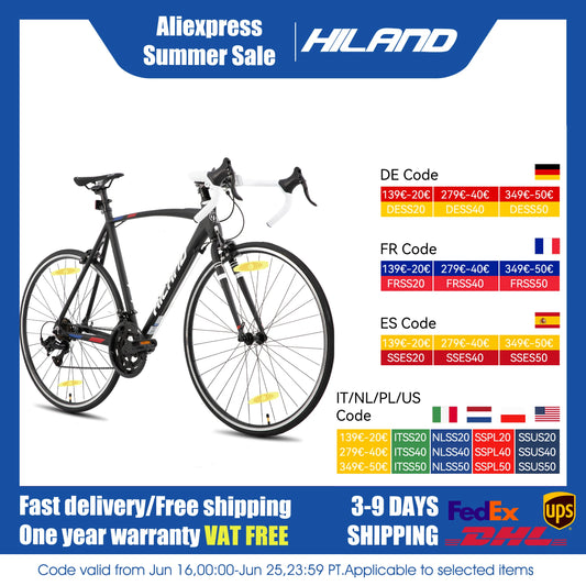 Hiland 700c road bike, 14 speeds, lightweight aluminum frame, racing bike, city commuter road bike for men and women